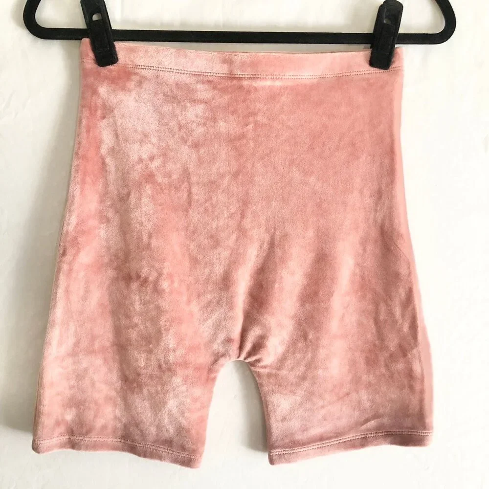 Velour Biker Shorts Coral Pink High Waist Size S or M - Picture 5 of 5